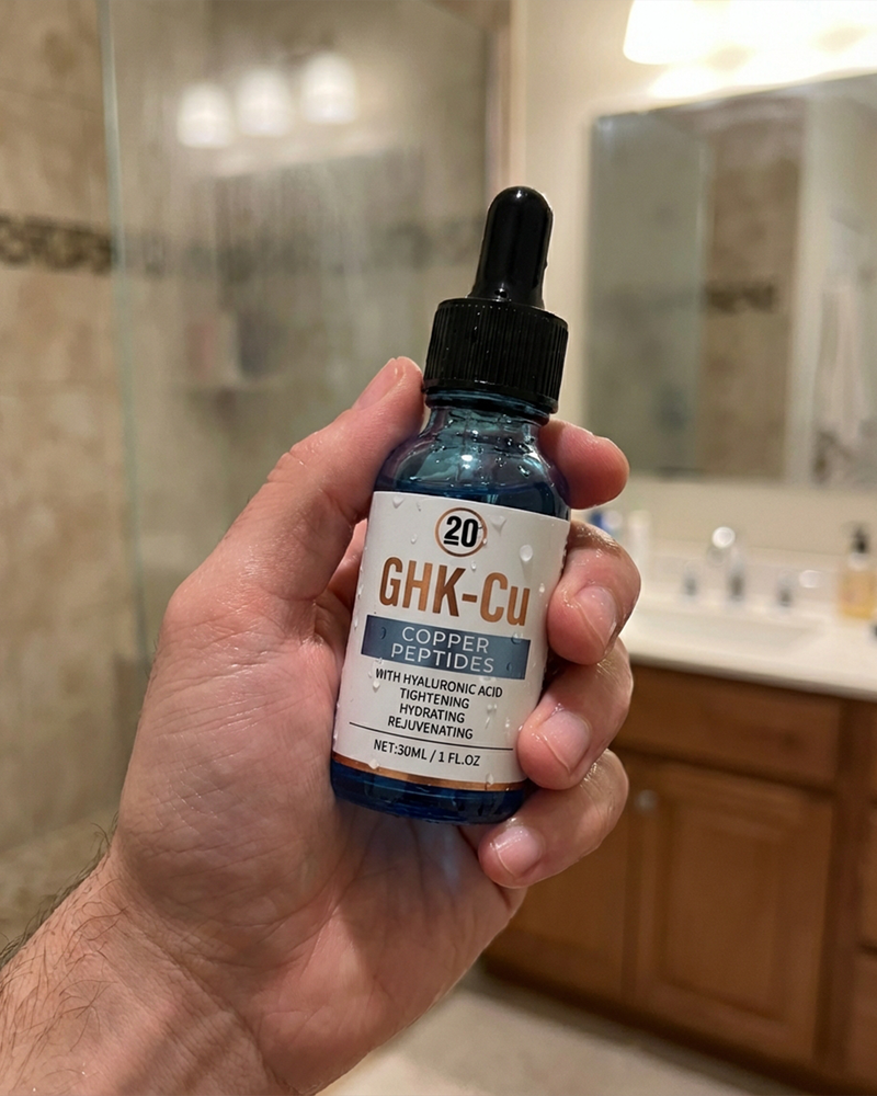 The Division Twenty serum in a home bathroom