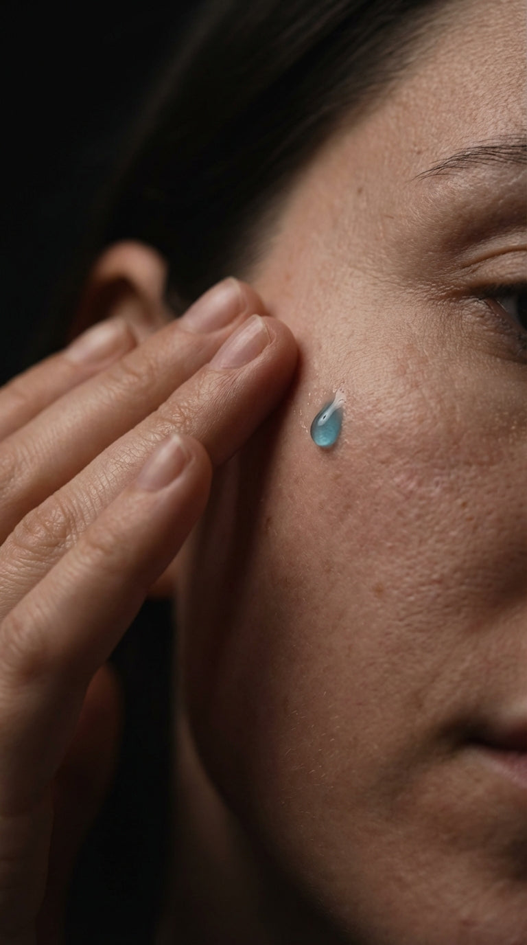 The blue serum on skin