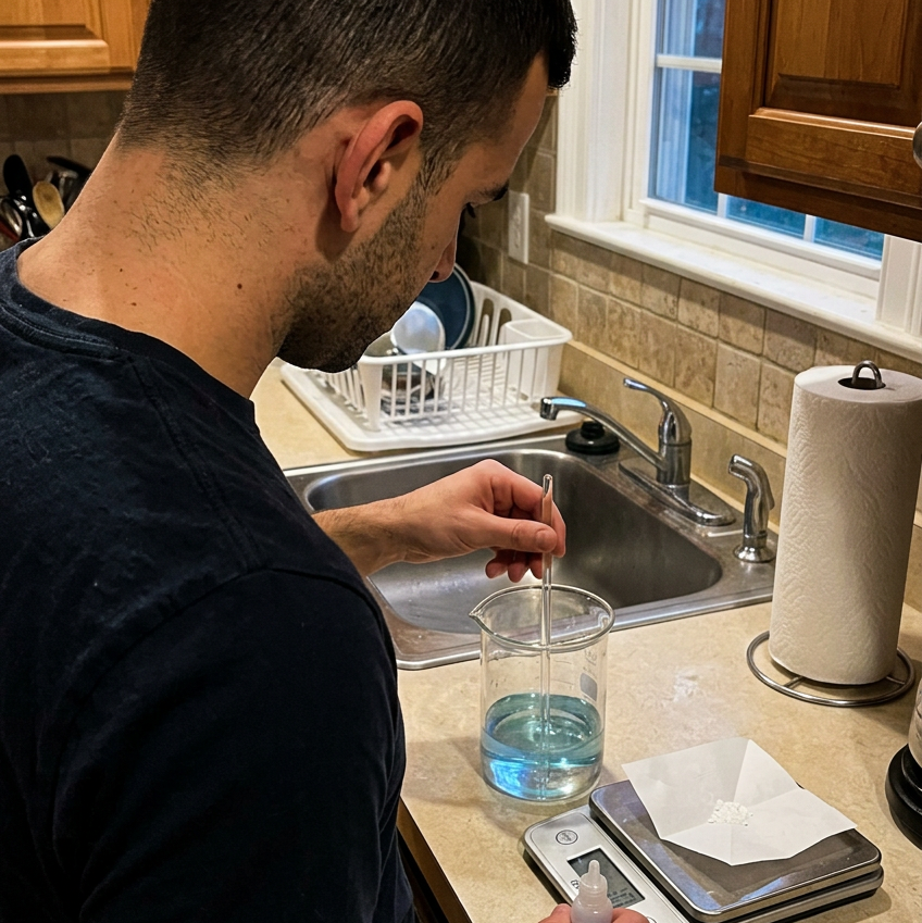 Evan Carter, founder of Division Twenty, formulating the serum